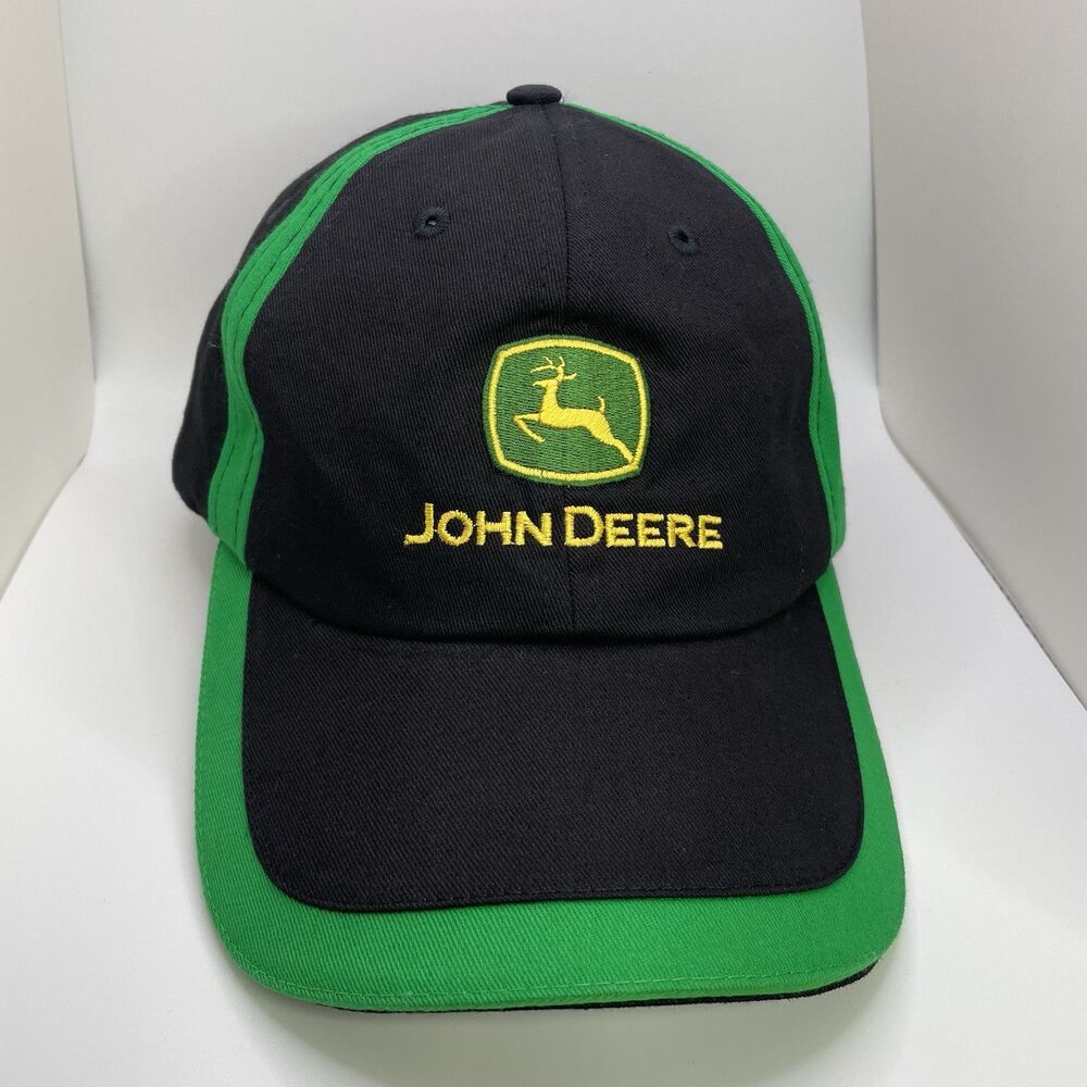 John Deere Hat Black Green Trim Men's Adjustable